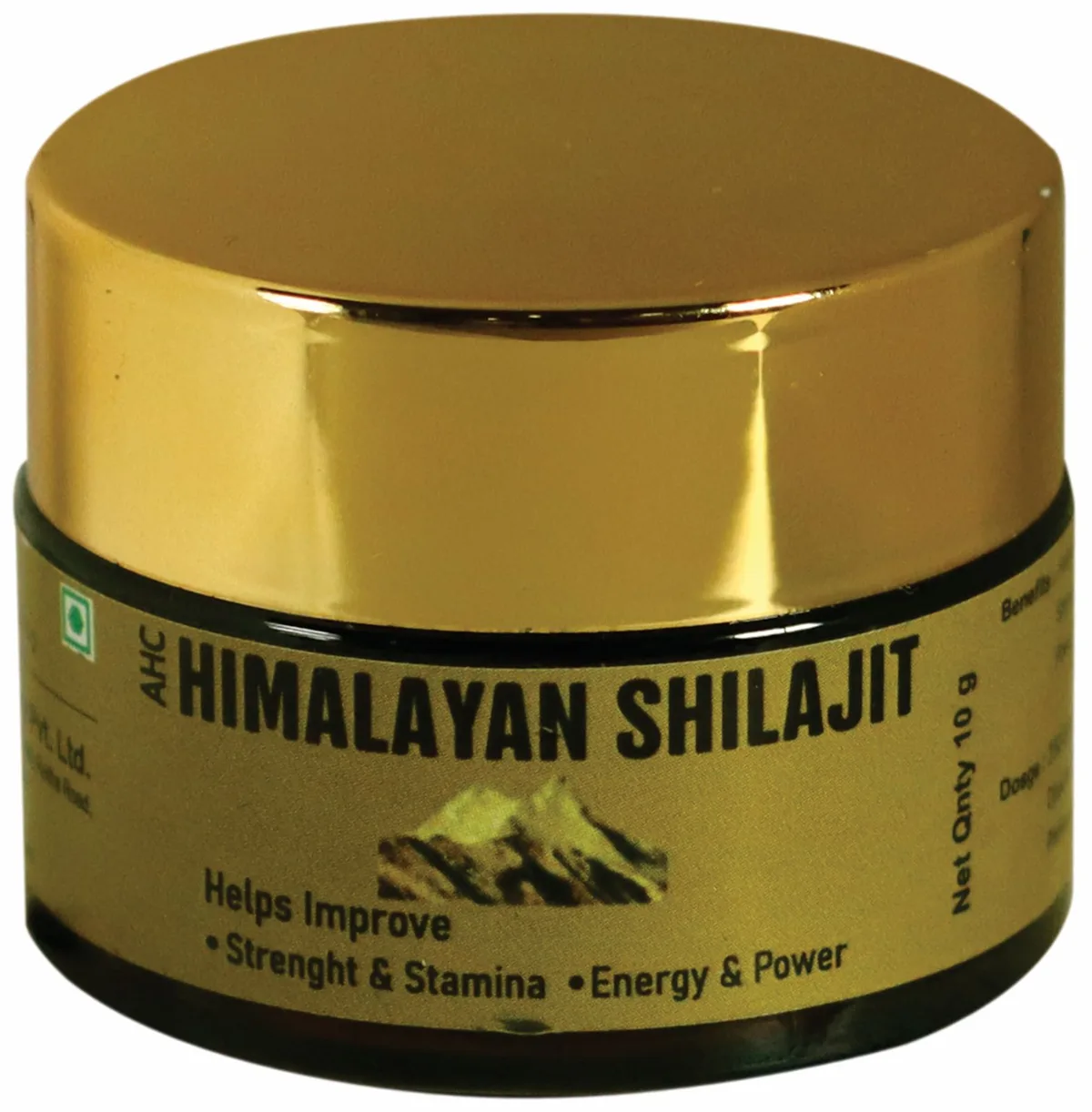 Adamya Herbals Himalayan shilajit resin 10 g – pure shilajit resin in an amber glass jar with gold lid, front label