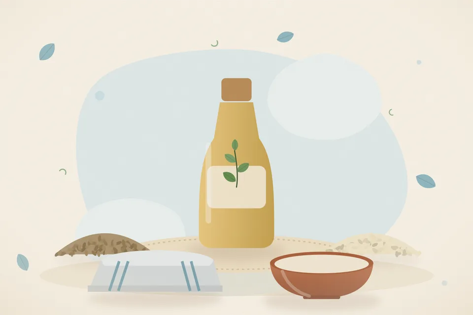 Illustrated still life with ajwain seeds, sesame seeds.
