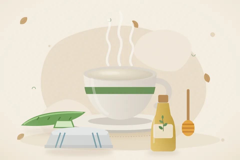 Illustrated still life with aloe vera, honey.