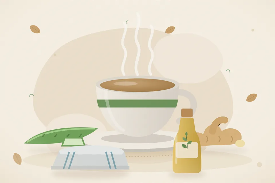 Illustrated still life with aloe vera, fresh ginger.