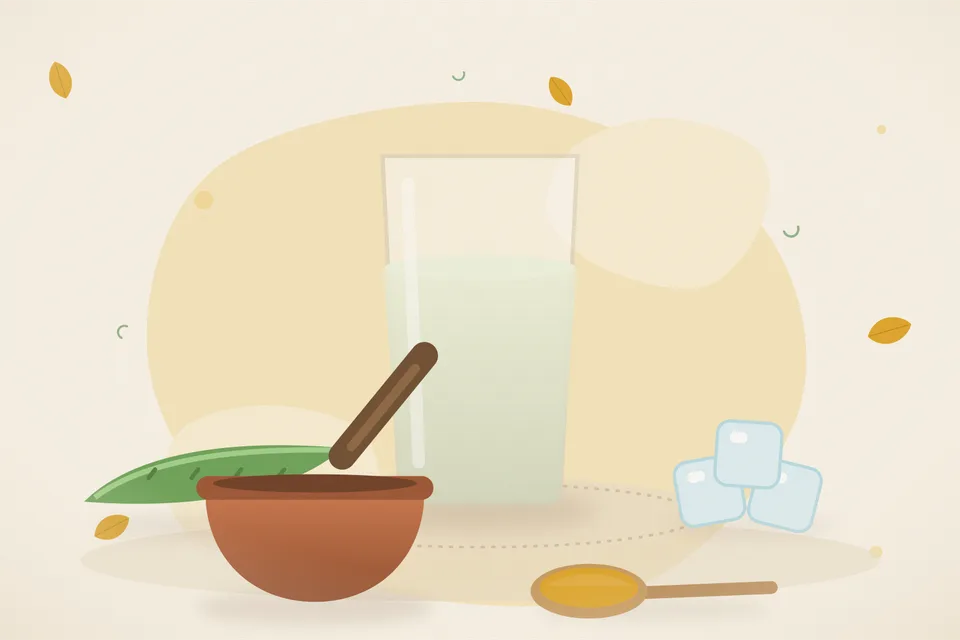Illustrated still life with aloe vera, ice.