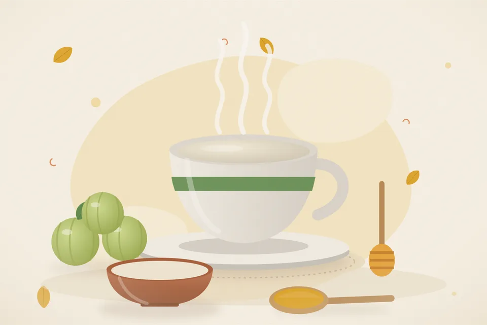 Illustrated still life with amla, honey.