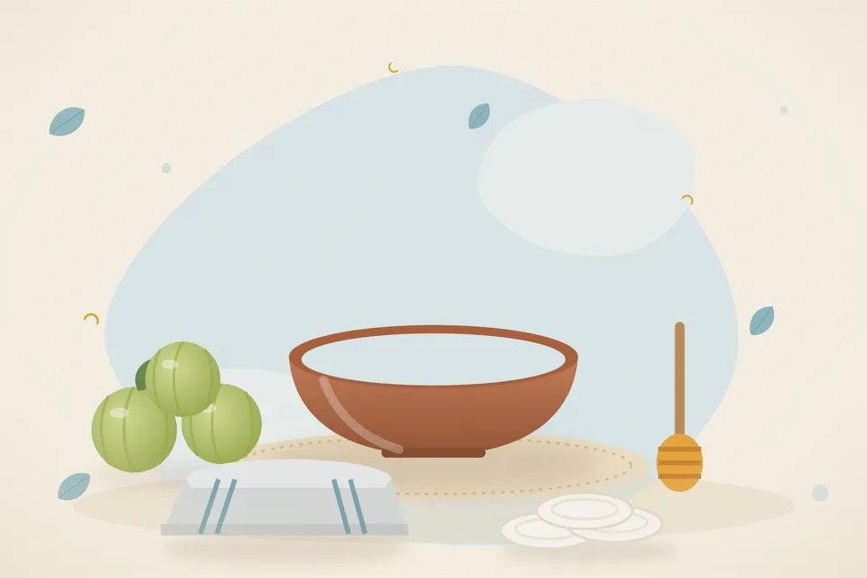 Illustrated still life with amla, honey.