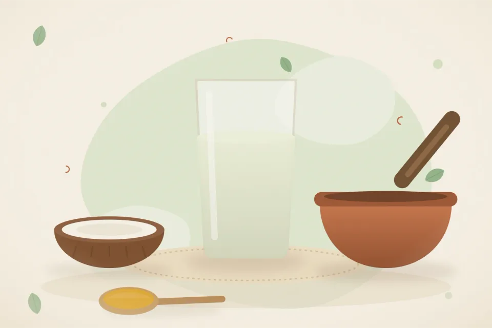 Illustrated still life with coconut.