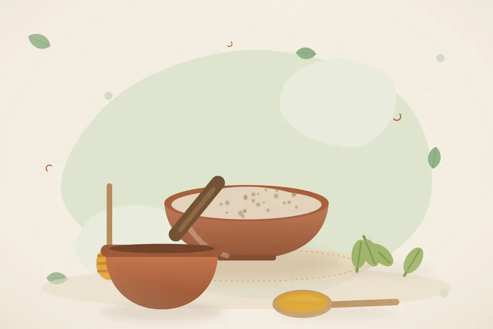 Illustrated still life with honey, cardamom.