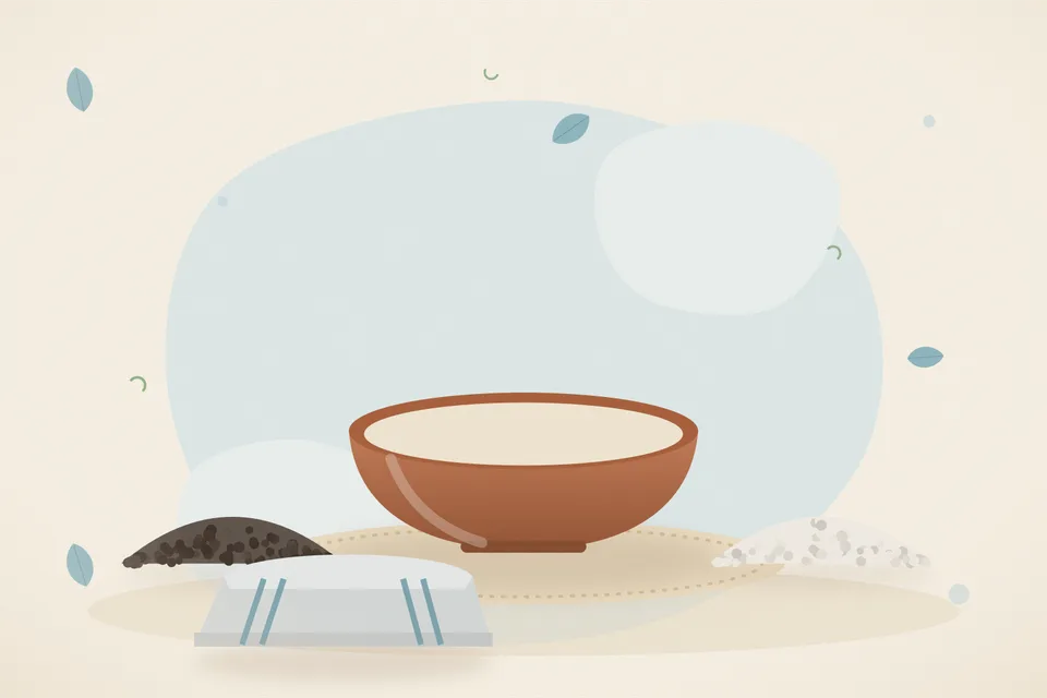 Illustrated still life with black pepper, mishri crystals.