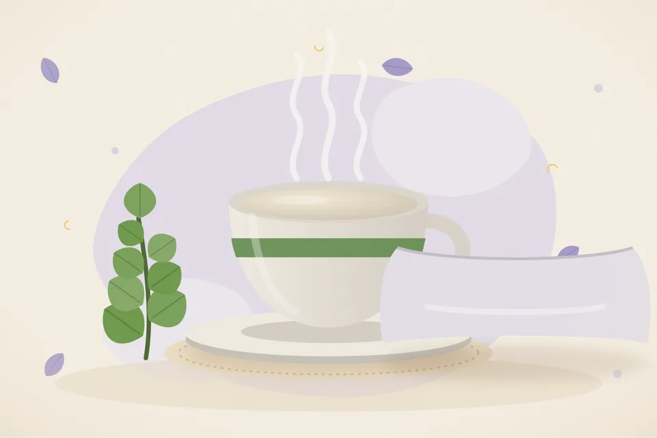 Illustrated still life with brahmi leaves.