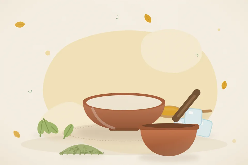 Illustrated still life with cardamom, ice, fennel seeds.