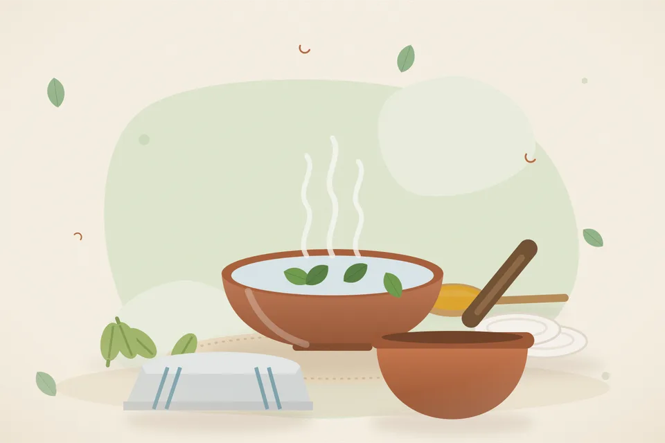 Illustrated still life with cardamom, cotton pads, a folded cloth.