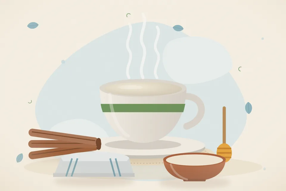 Illustrated still life with cinnamon, honey.