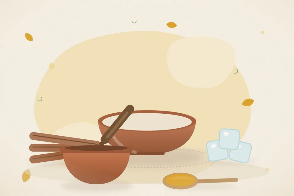 Illustrated still life with cinnamon, ice.