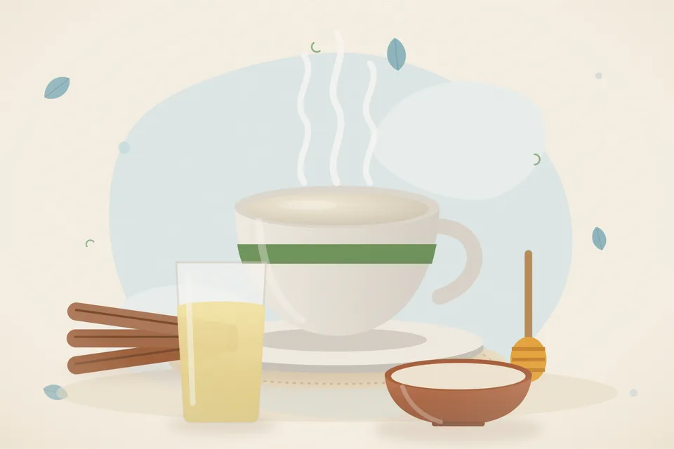 Illustrated still life with cinnamon, honey.