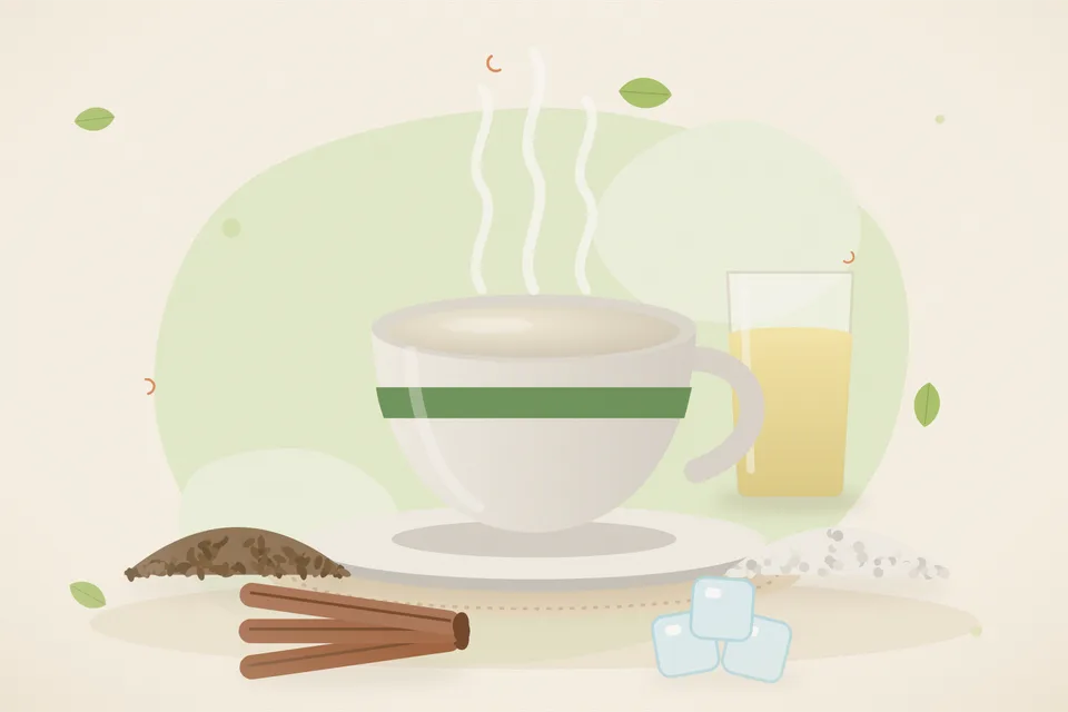 Illustrated still life with cumin seeds, rock salt, cinnamon, ice.