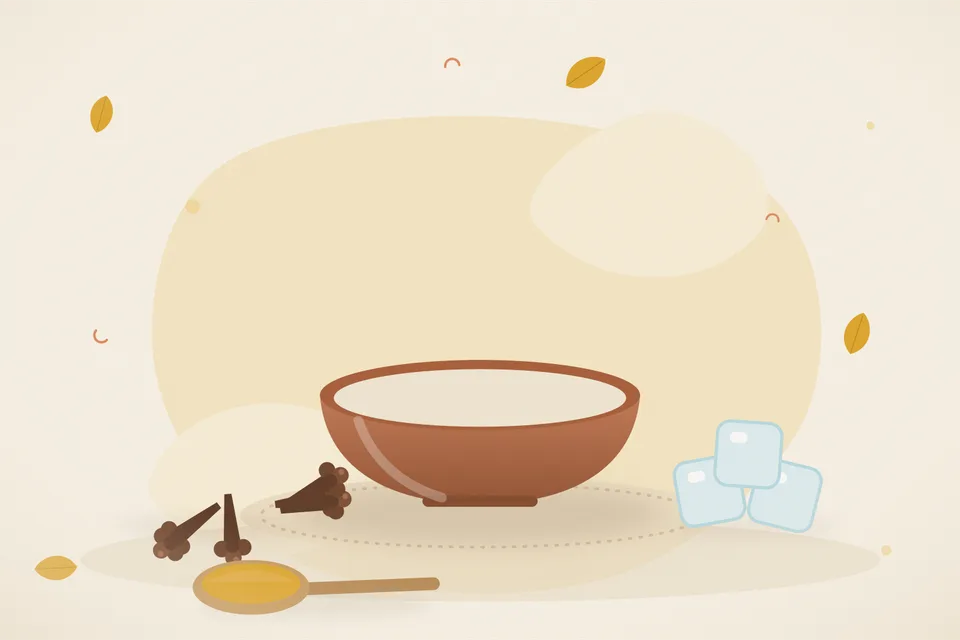 Illustrated still life with cloves, ice.