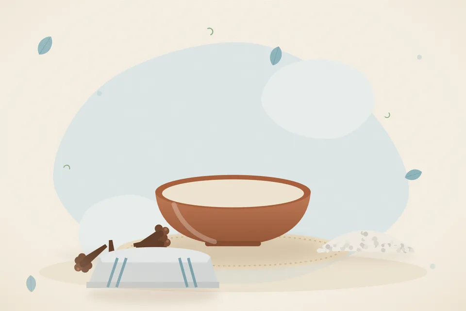 Illustrated still life with cloves, mishri crystals.