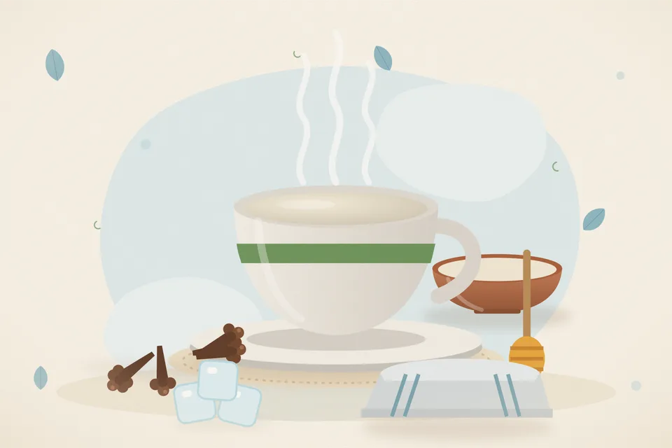 Illustrated still life with cloves, honey, ice.