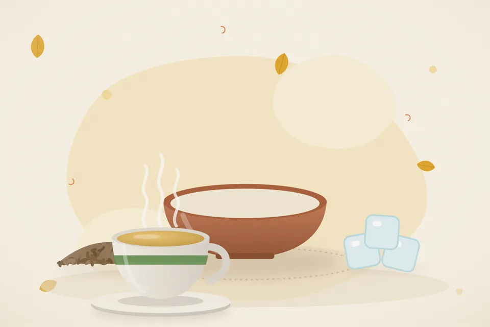 Illustrated still life with cumin seeds, ice.