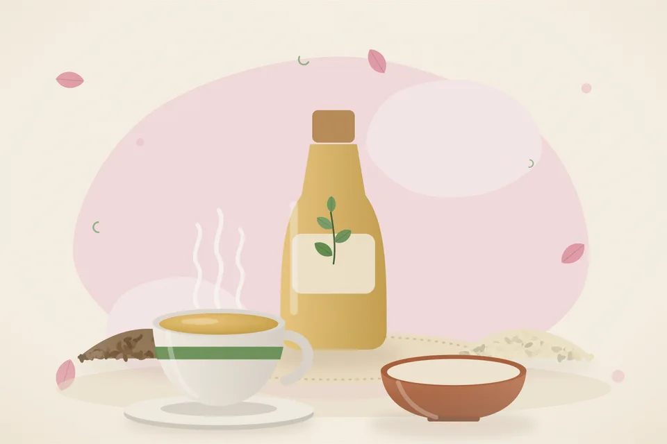Illustrated still life with cumin seeds, sesame seeds.