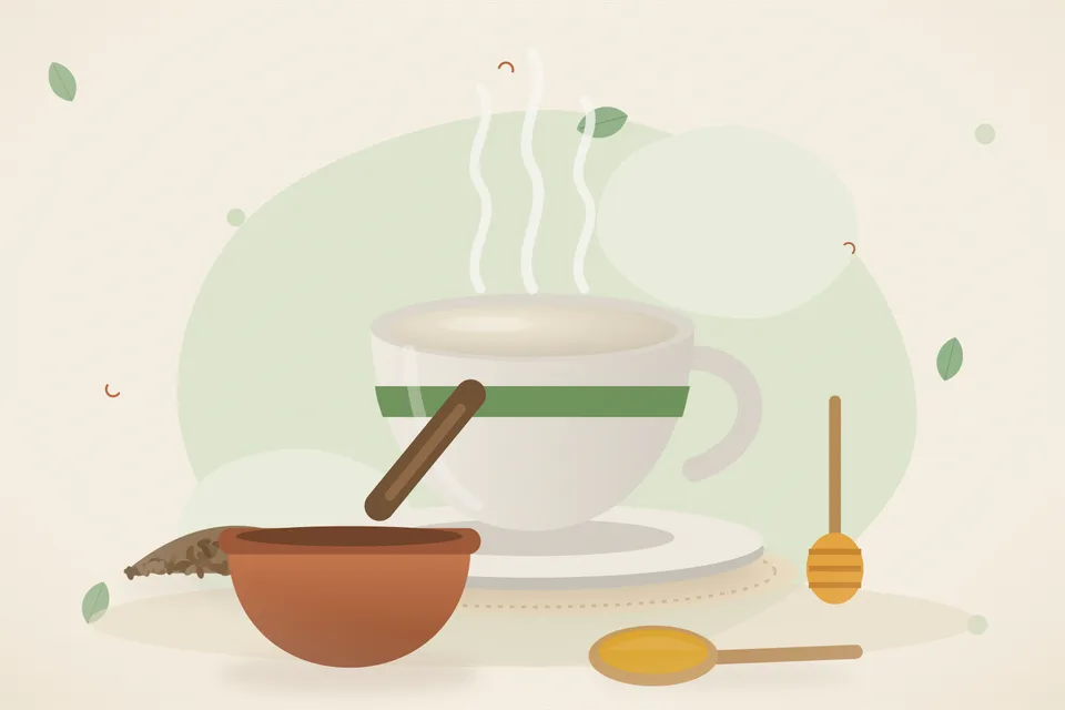 Illustrated still life with cumin seeds, honey.