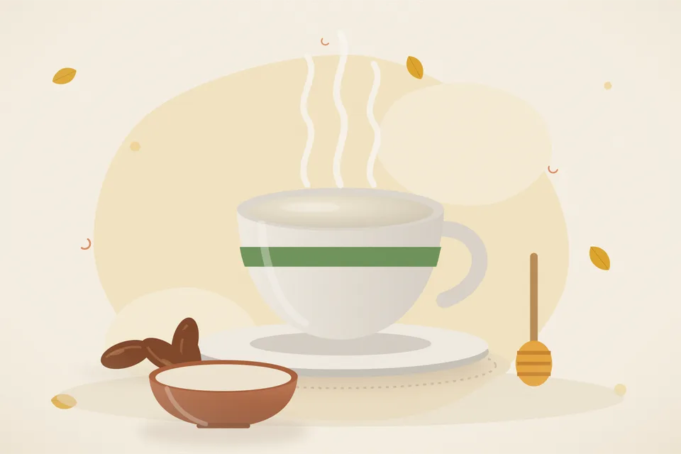 Illustrated still life with dates, honey.