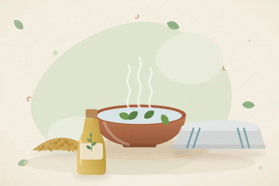 Illustrated still life with fenugreek seeds, a folded cloth.