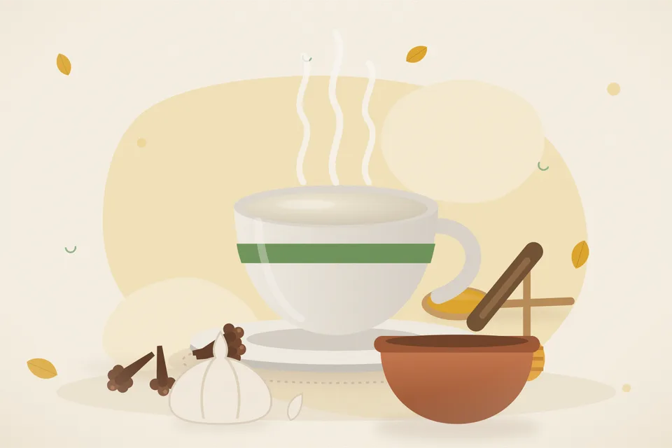 Illustrated still life with cloves, honey, garlic.