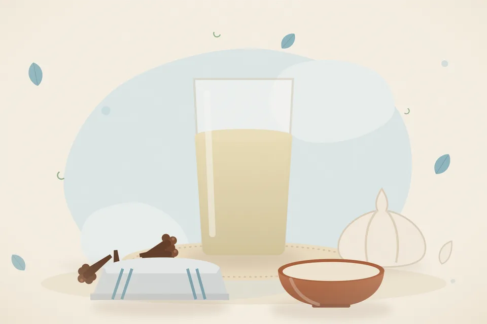 Illustrated still life with cloves, garlic.