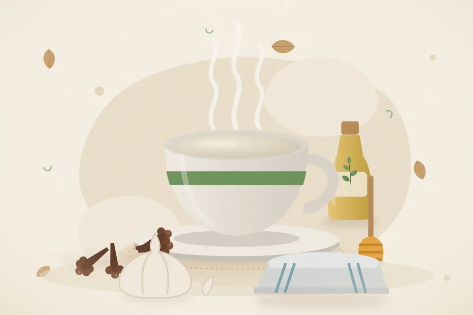 Illustrated still life with cloves, honey, garlic.