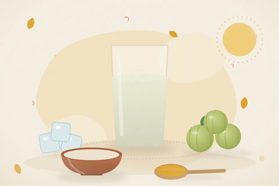 Illustrated still life with ice, amla.