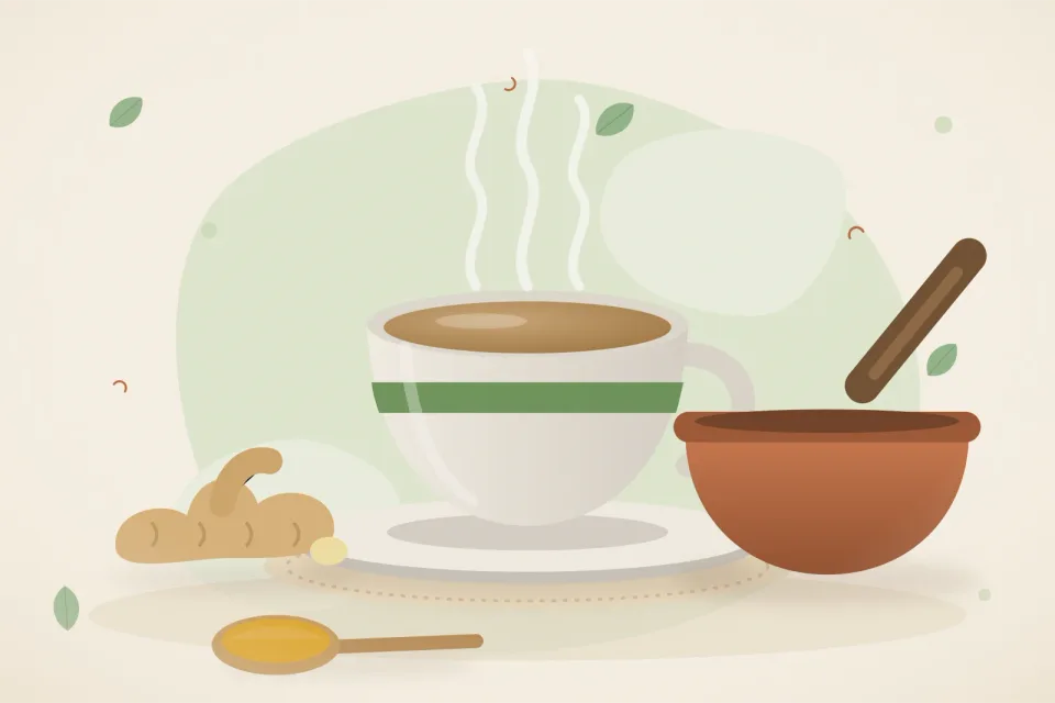 Illustrated still life with fresh ginger.