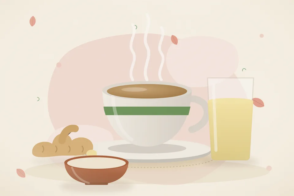 Illustrated still life with fresh ginger.