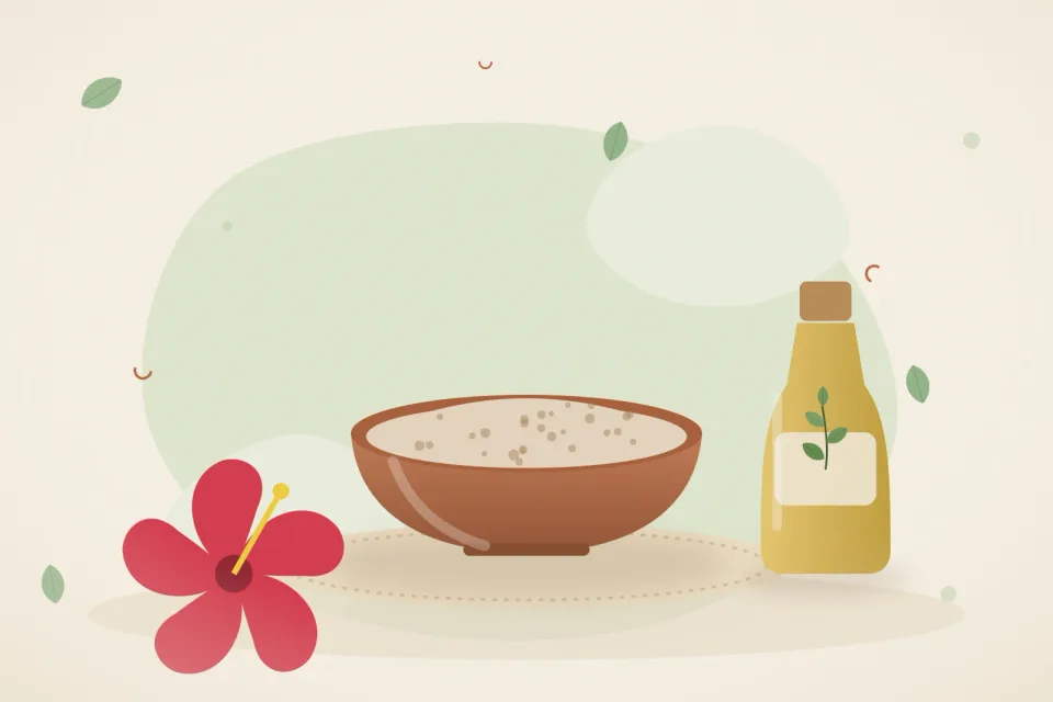 Illustrated still life with hibiscus.