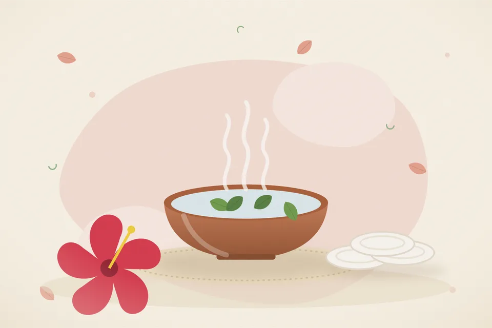 Illustrated still life with hibiscus.