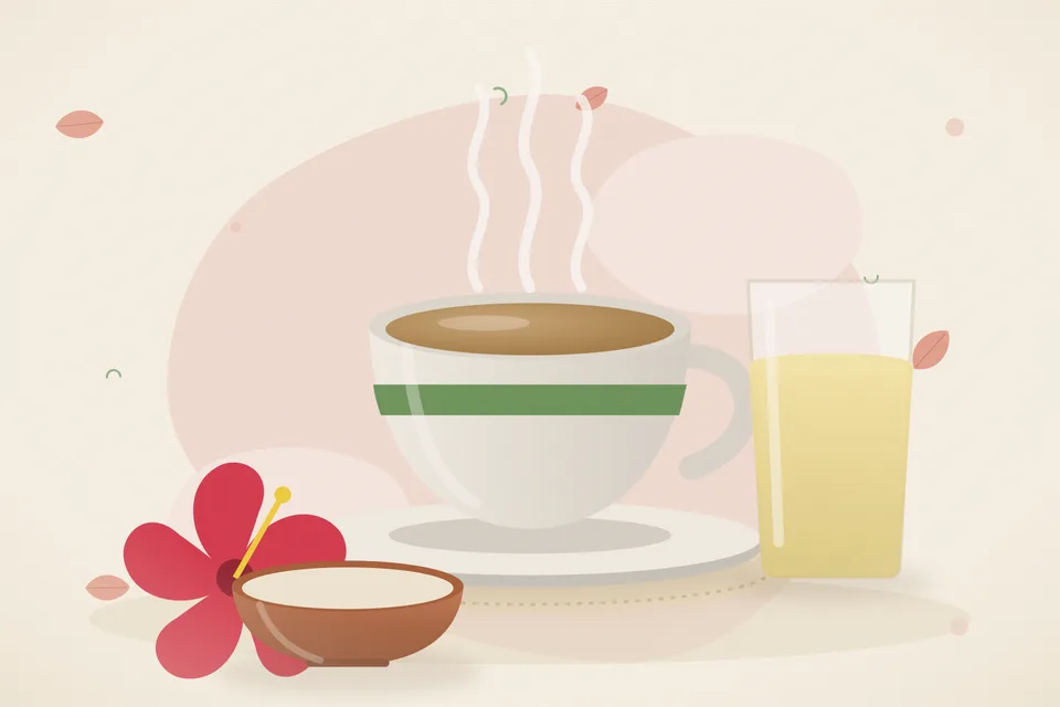 Illustrated still life with hibiscus.
