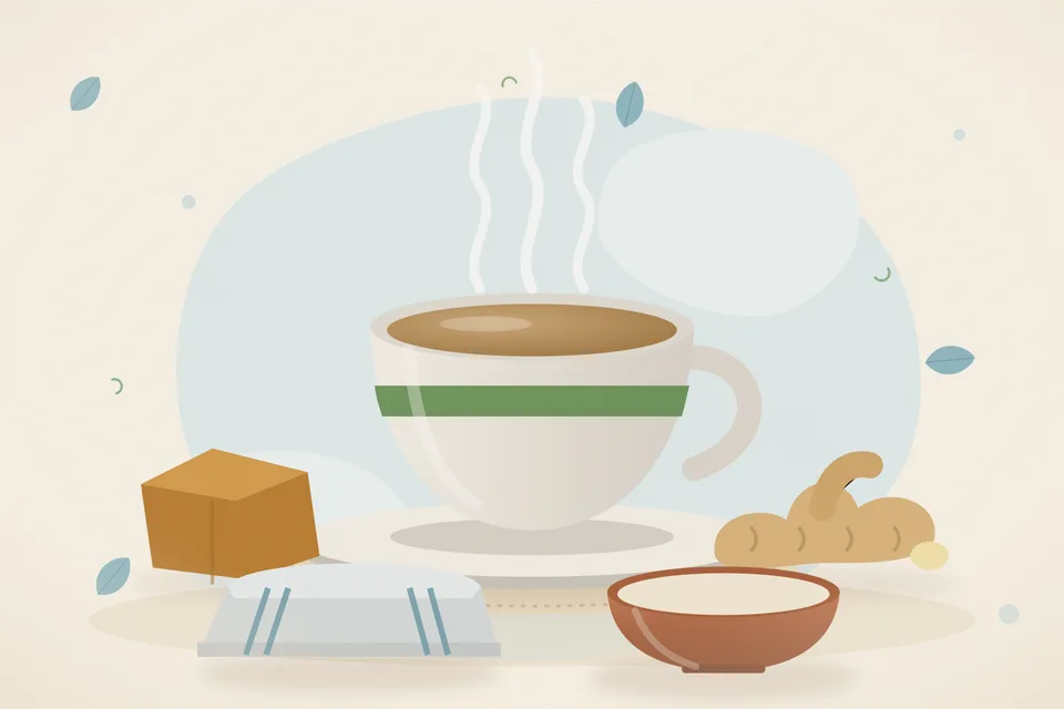 Illustrated still life with jaggery, fresh ginger.