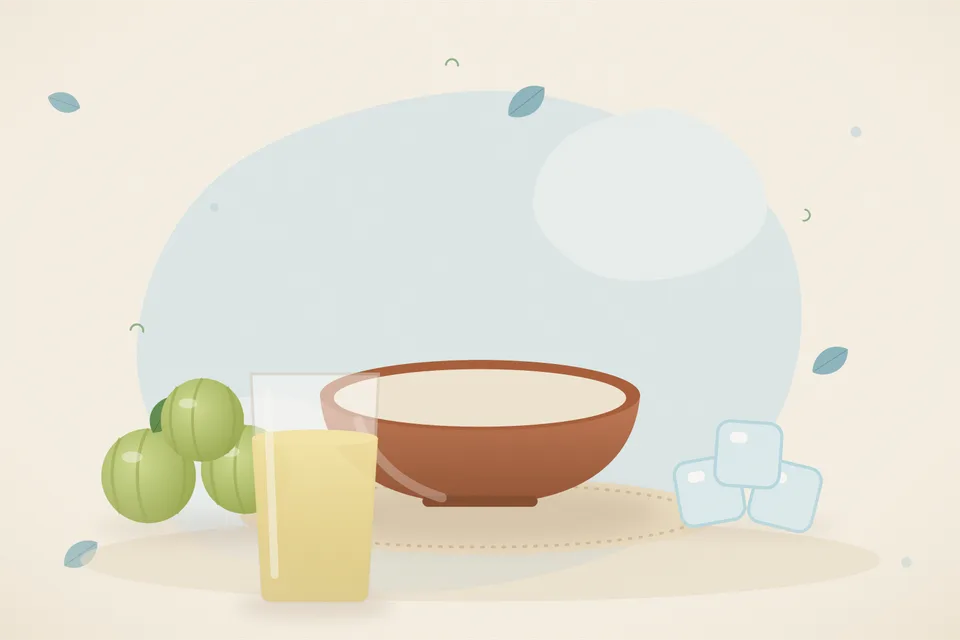 Illustrated still life with amla, ice.
