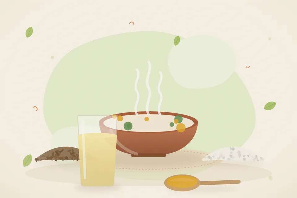 Illustrated still life with cumin seeds, rock salt.