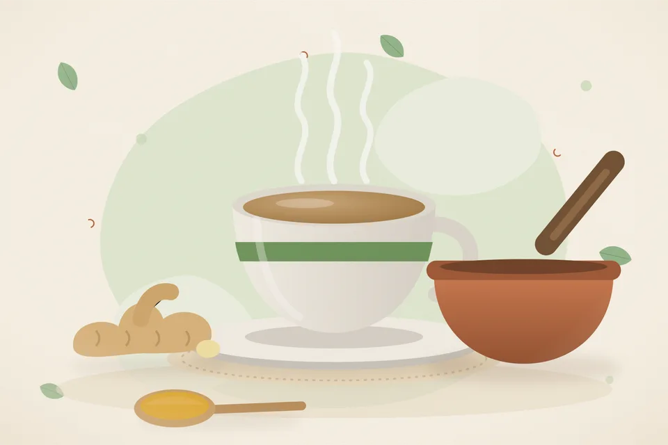 Illustrated still life with fresh ginger.