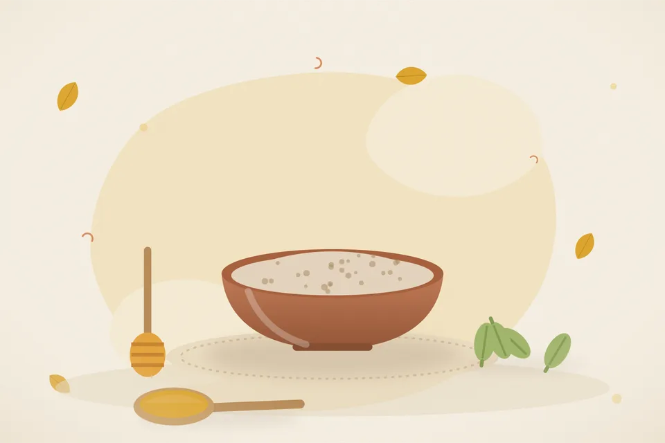 Illustrated still life with honey, cardamom.