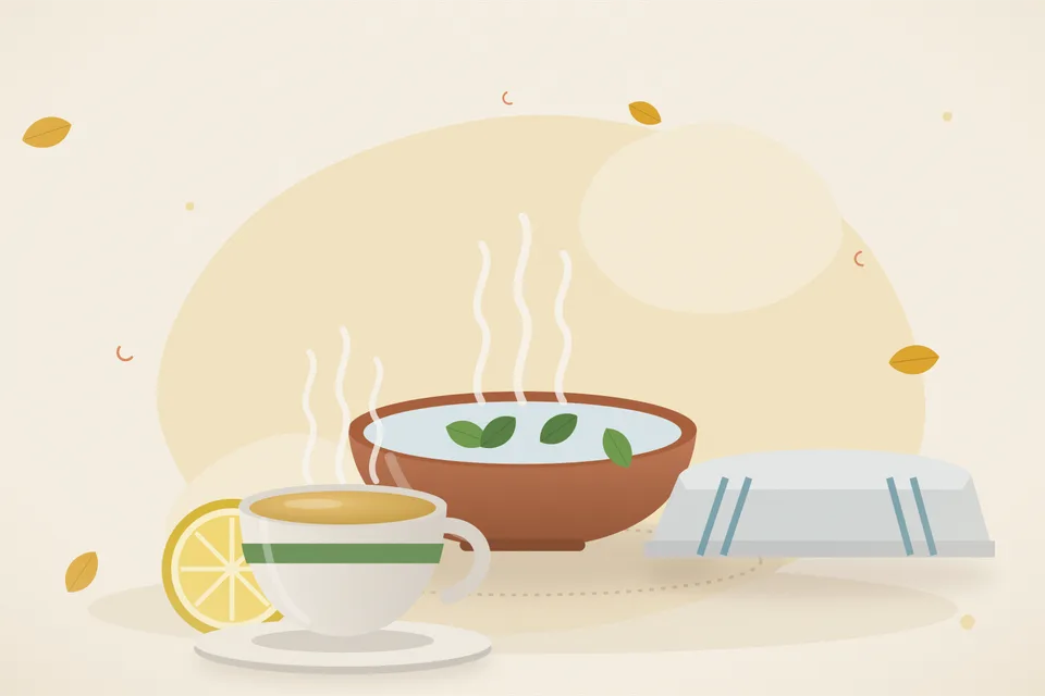 Illustrated still life with lemon, a folded cloth.
