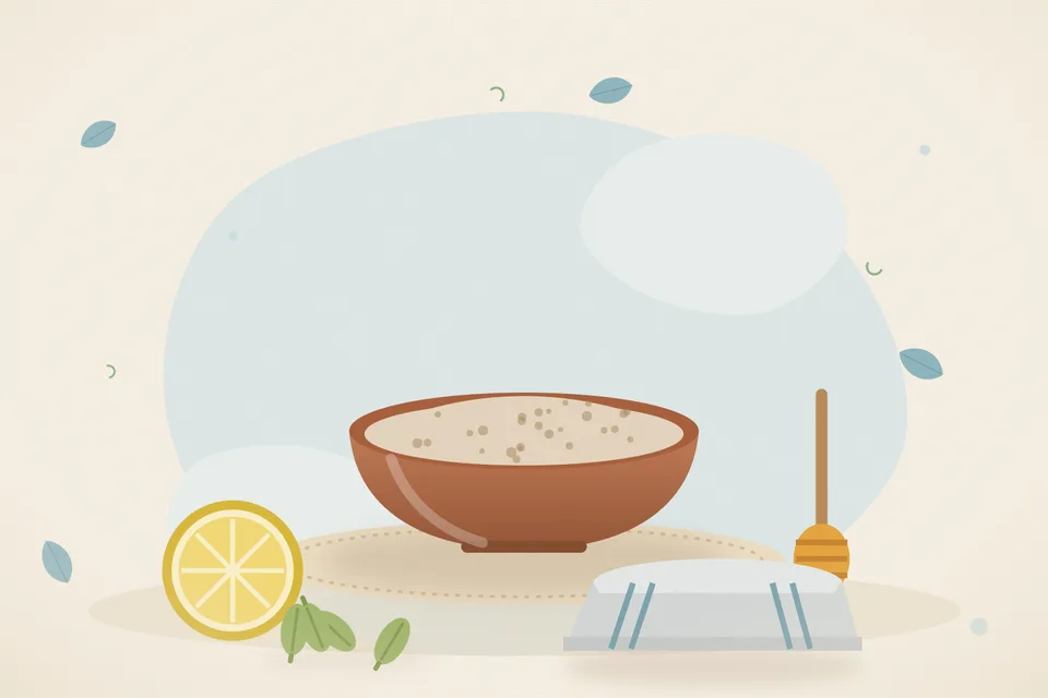 Illustrated still life with lemon, honey, cardamom.