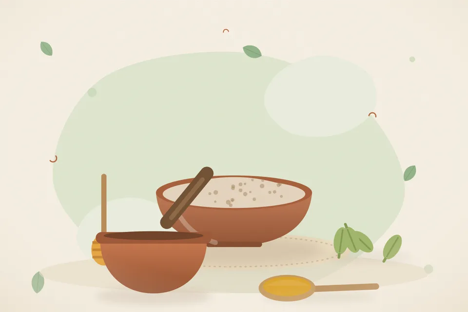 Illustrated still life with honey, cardamom.
