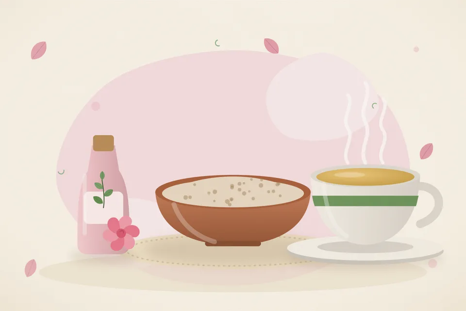 Illustrated still life with rose water.