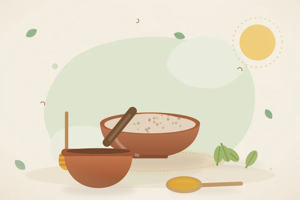 Illustrated still life with honey, cardamom.