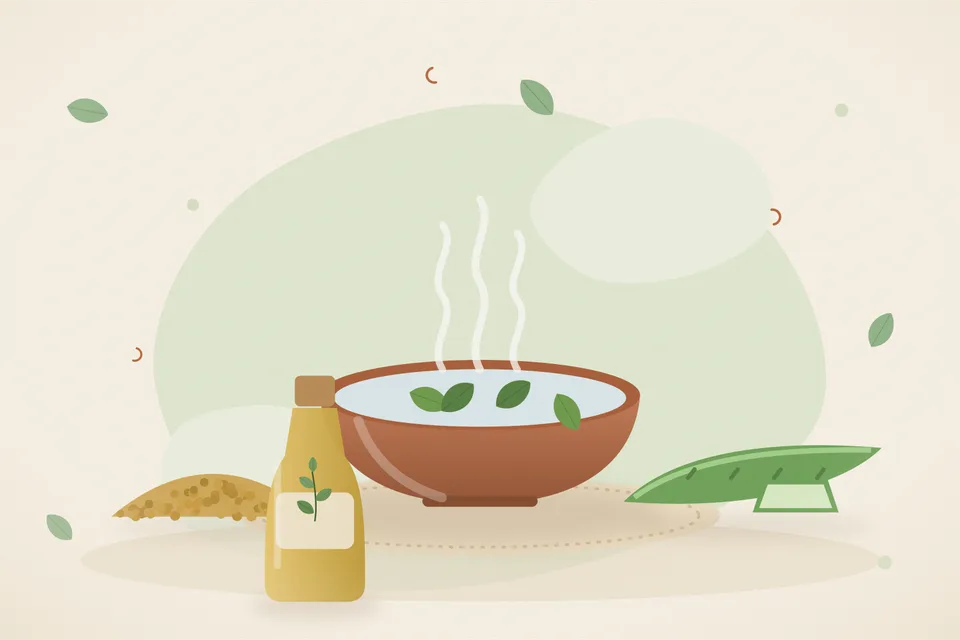 Illustrated still life with fenugreek seeds, aloe vera.
