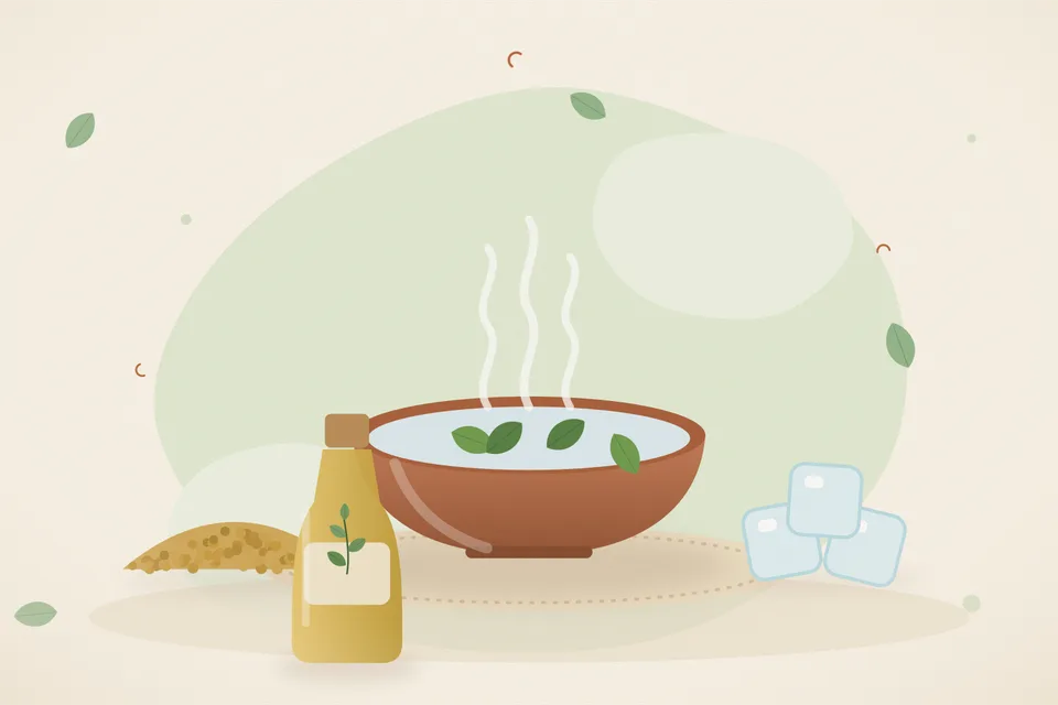 Illustrated still life with fenugreek seeds, ice.
