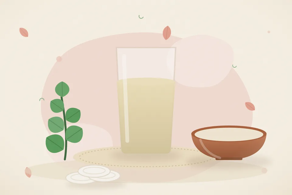 Illustrated still life with mint leaves.
