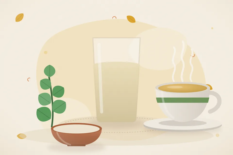 Illustrated still life with mint leaves.