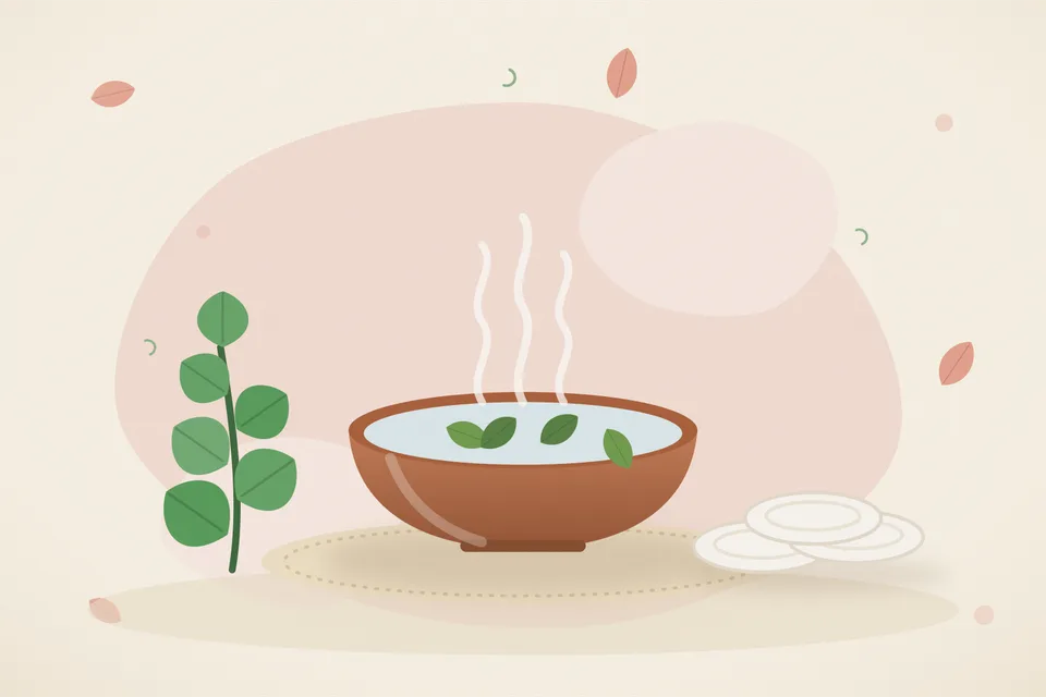Illustrated still life with mint leaves.