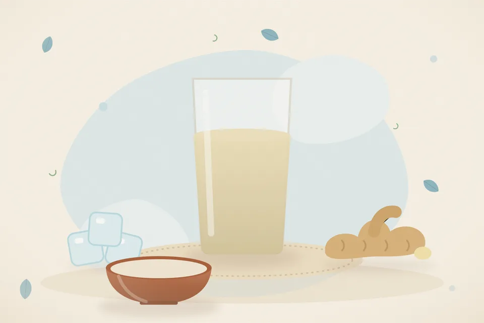 Illustrated still life with ice, fresh ginger.